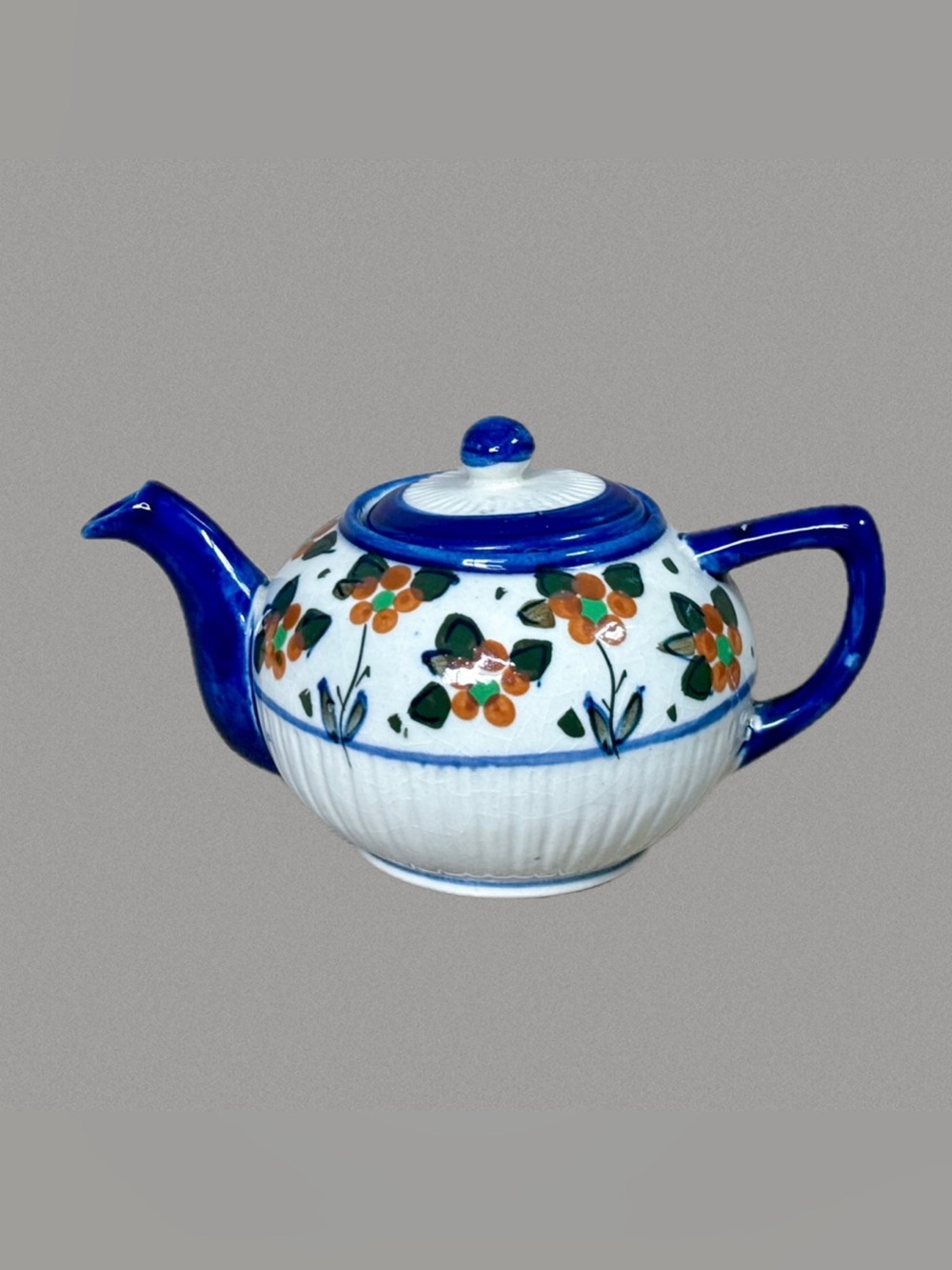 Vintage Small Floral Teapot Orange Flowers Ceramic Cottagecore Feminine